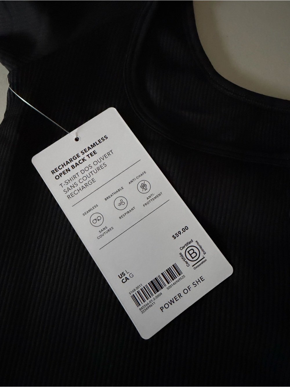 NWT Athleta Recharge Seamless Open Back Tee Black Rib - Picture 6 of 7